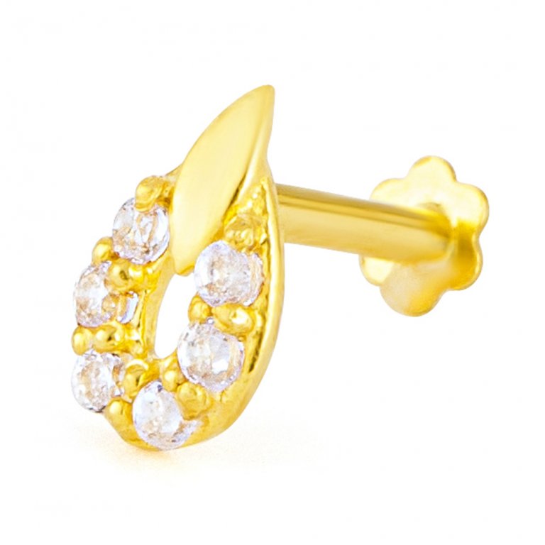 18ct Gold | CZ Stone | Indian Nose Stud | 5.9mm Thick