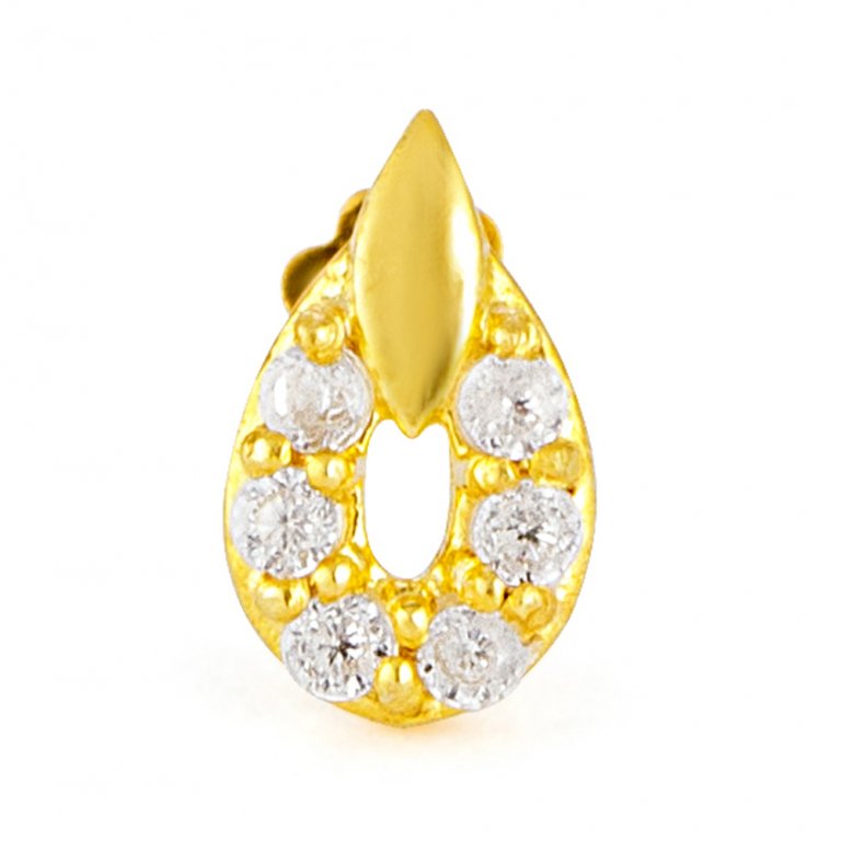 18ct Gold | CZ Stone | Indian Nose Stud | 5.9mm Thick