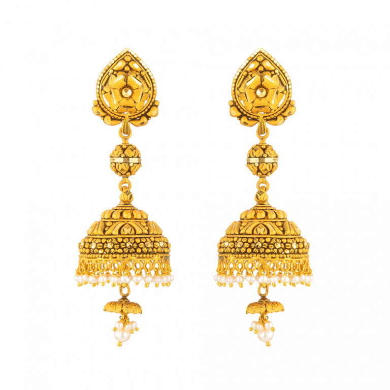 22Carat Gold Earring With Antique Finish