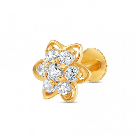 18ct Gold | Flower Nose Pin Stud | 6mm Thick