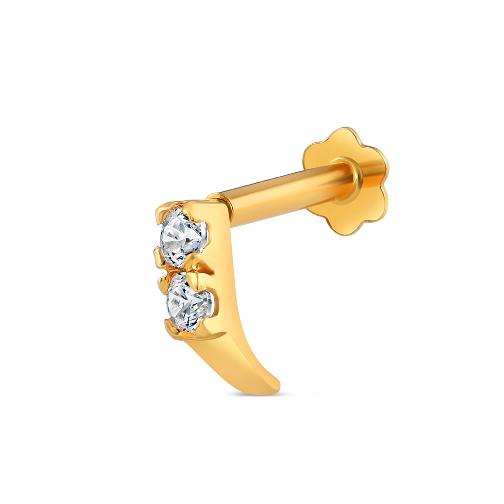 18ct gold petal shape nose pin embellished with CZ stones