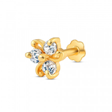 18ct Gold | Yellow Gold 3-CZ Stone Nose Pin Stud | 5.7mm Thick