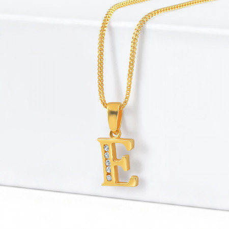 22 Carat Gold Initial E Pendant with CZ  | Unisex