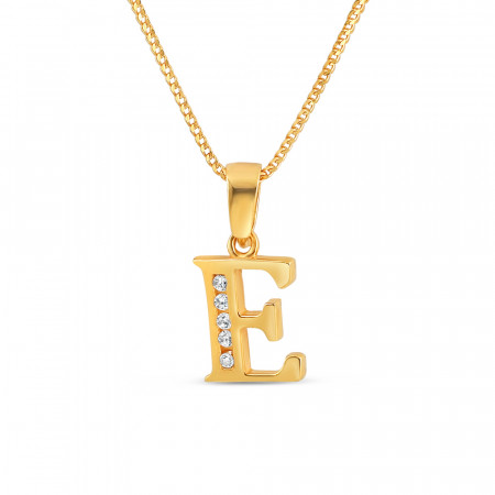 22 Carat Gold Initial E Pendant with CZ  | Unisex