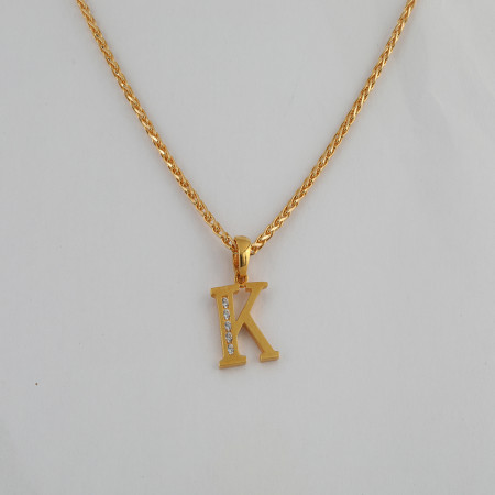 22ct Gold Initial K Pendant | CZ Stone | 10.3 mm