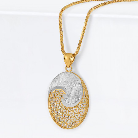 22ct Gold Oval Pendant | Rhodium Finish