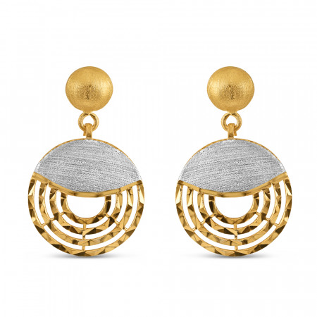 22ct Gold Round Drop Earrings | Rhodium Finish