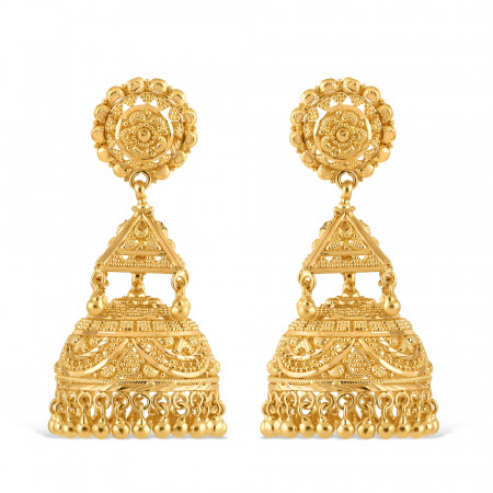 22ct Gold Jhumkha Earrings | 1.75 Inches | Jali Filigree Collection