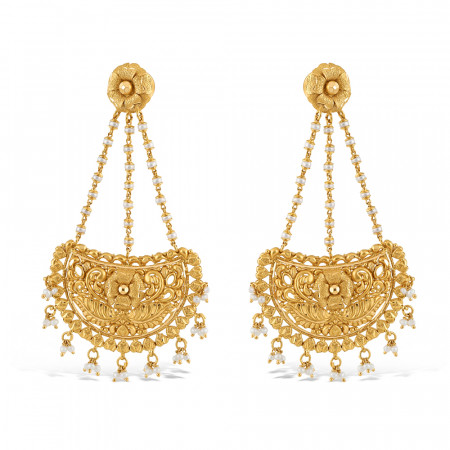 22ct Gold Bridal Drop Earring | With Pearl Stone | Rosettes Collection