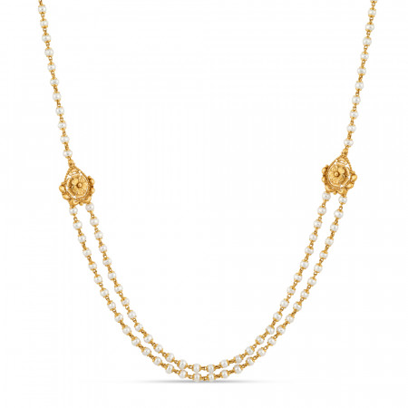 22ct Gold Necklace with two Line Pearls for Ladies | 18 Inches