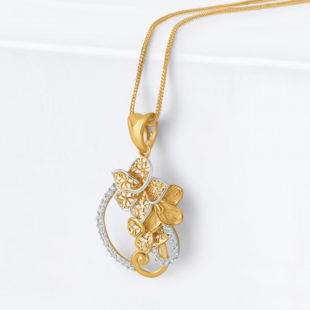22ct Gold Floral Design Pendant | CZ Stones