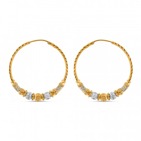 22ct Gold Designer Hoop Earring with Rhodium Finish