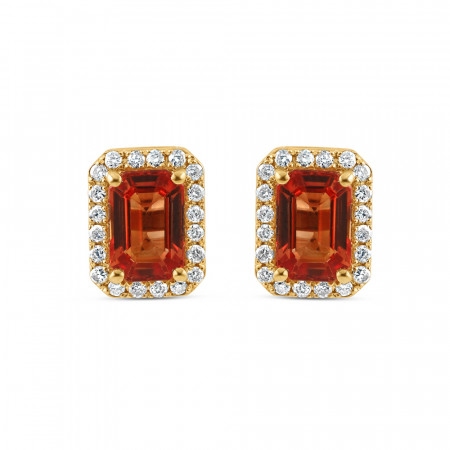 18ct Yellow Gold Diamond with Orange Sapphire Stud Earrings
