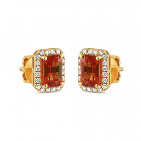 18ct Yellow Gold Diamond with Orange Sapphire Stud Earrings