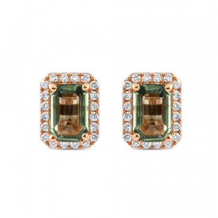 18ct Rose Gold Diamond and Green Sapphire Stud Earrings