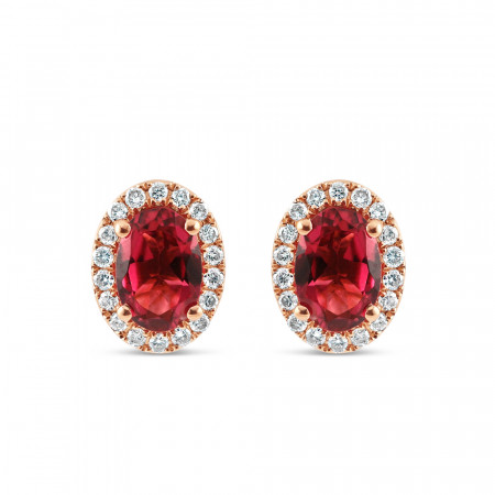 18ct Rose Gold Diamond and Pink Tourmaline Stud Earrings