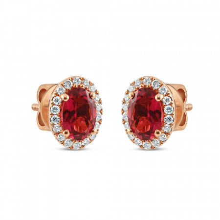 18ct Rose Gold Diamond and Pink Tourmaline Stud Earrings