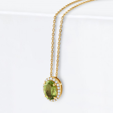 18ct Yellow Gold Diamond and Peridot Necklace | 18 Inches