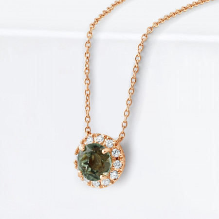 18ct Rose Gold Diamond and Green Tourmaline Necklace | 19 Inches
