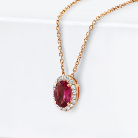 18ct Rose Gold Diamond and Pink Tourmaline Necklace | 17.5 Inches