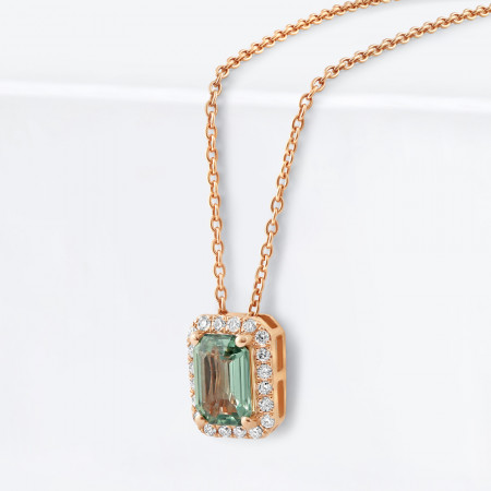 18ct Rose Gold Diamond and Green Sapphire Necklace | 17.5 Inches
