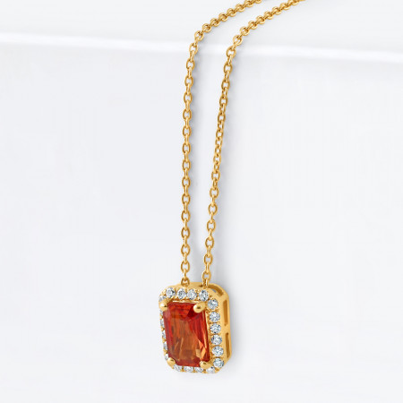 18ct Yellow Gold Orange Sapphire Diamond Necklace | 18 Inches