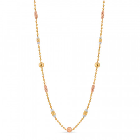 22ct Gold Fancy Bead Mala | 24 Inches | Rose Gold, Rhodium Finish