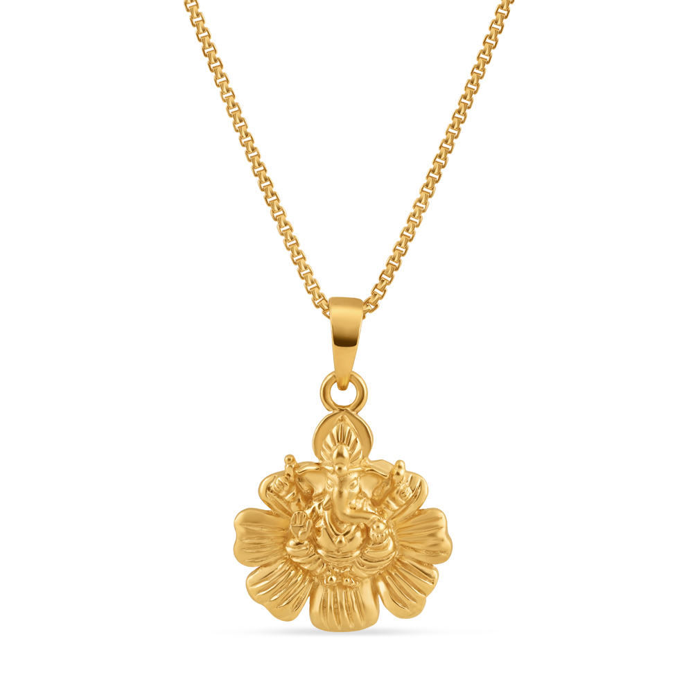 22ct Gold Ganesh Pendant on Gold Flora 17 mm PureJewels UK