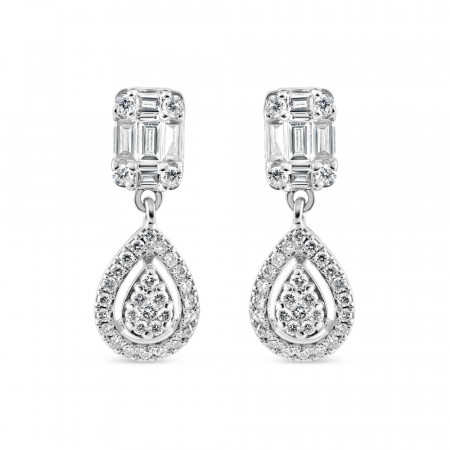 18ct White Gold Drop Diamond Earring