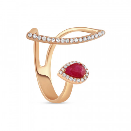 18ct Rose Gold Ring with Ruby and Diamonds for Ladies