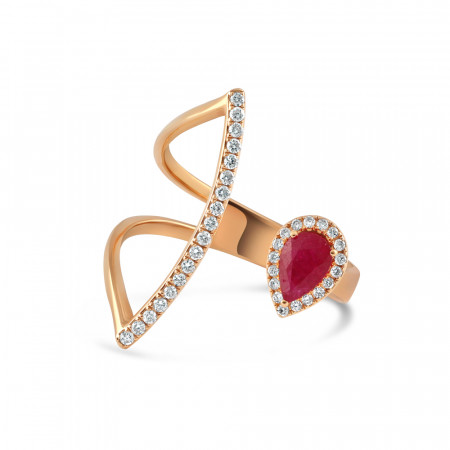 18ct Rose Gold Ring with Ruby and Diamonds for Ladies