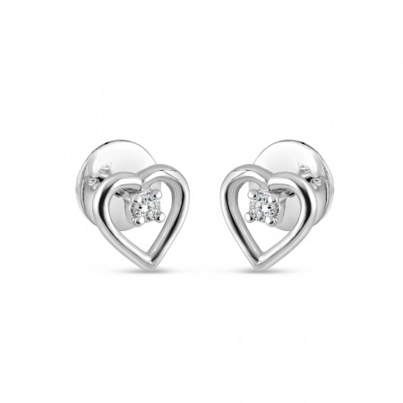 18ct White Gold Heart Shaped Stud with Diamond