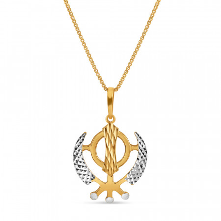 22ct Gold Khanda Pendant | 1.3 Inches | Rhodium Finish