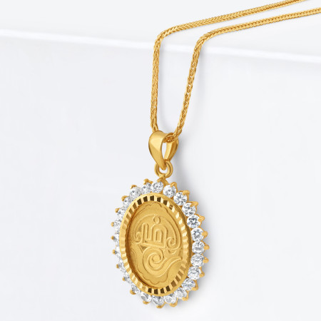 22ct Gold Tamil Om Pendant with CZ Stone