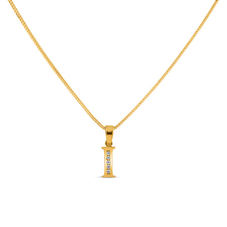 22ct Gold Initial I Pendant with CZ Stone  | 0.6 Inches