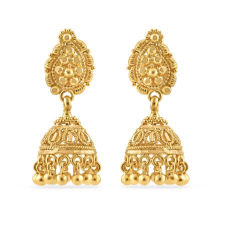 22ct Gold Jhumkha Earring | 8mm | Jali Filigree Collection | 1 Inches