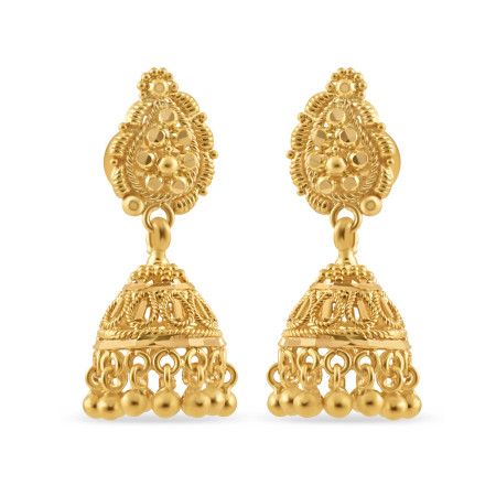 22ct Gold Jhumkha Earring | 8mm | Jali Filigree Collection | 1 Inches