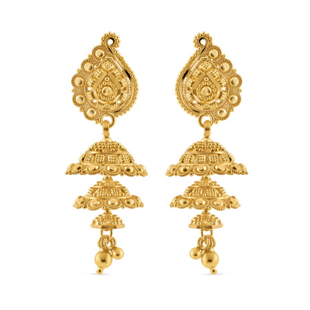 22ct Gold Jhumkha Earring | 11mm | Jali Filigree Collection | 1.5 Inches