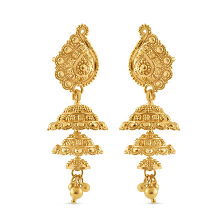 22ct Gold Jhumkha Earring | 11mm | Jali Filigree Collection | 1.5 Inches