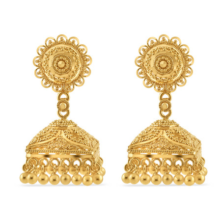 22ct Gold Jhumkha Earring | 12mm | Jali Filigree Collection | 1.25 Inches
