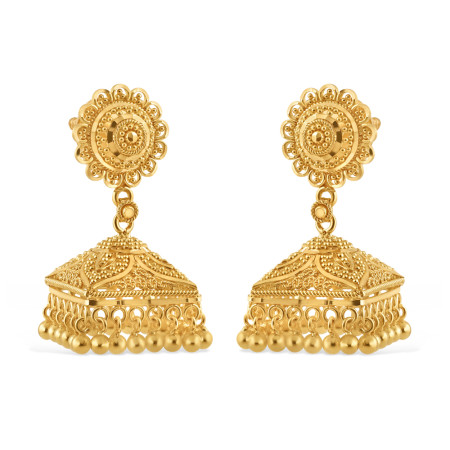 22ct Gold Jhumkha Earring | 12mm | Jali Filigree Collection | 1.25 Inches