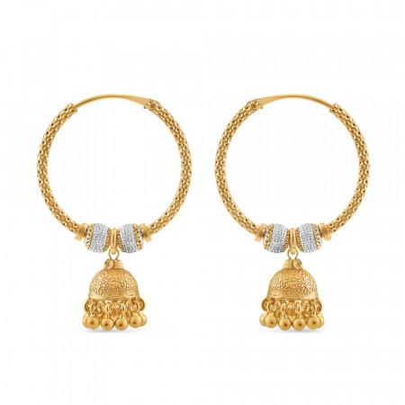 22ct Gold Fancy Hoop with Jumkha | Rhodium Finish