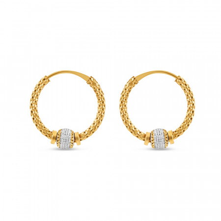 22ct Gold Hoop Earrings with Single Bead | Rhodium Finish