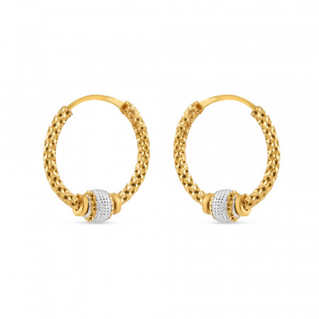 22ct Gold Hoop Earrings with Single Bead | Rhodium Finish