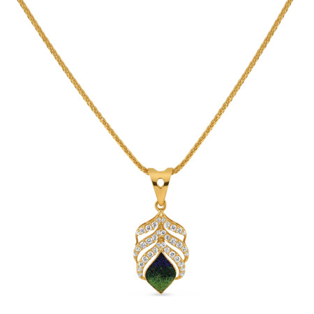 22ct Gold Peacock Feather Pendant With CZ Stone