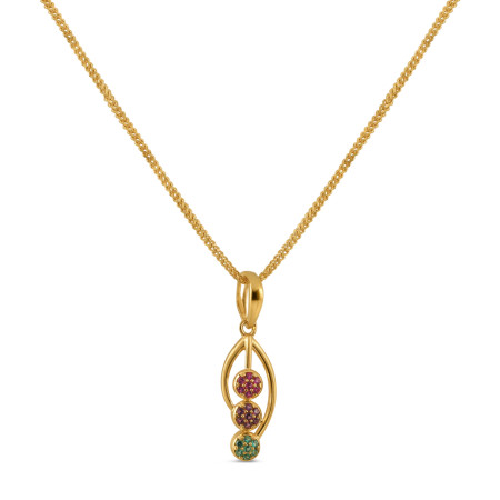 Gold Pendant with Pink, Purple & Green CZ Stones