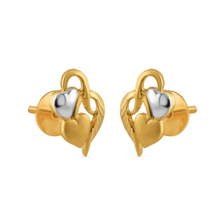 22ct Gold Heart Stud Earring | with Rhodium Finish