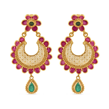 22ct Gold Drop Earring with Ruby and Emerald Stone