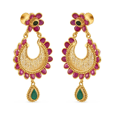 22ct Gold Drop Earring with Ruby and Emerald Stone