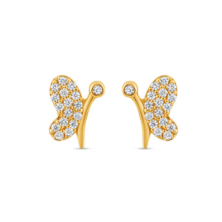 22ct Gold Butterfly Ear Studs | with CZ Stones
